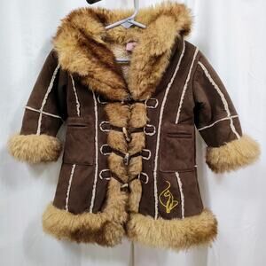 Baby Phat Infants 12M 90s Y2K Faux Fur Suede Penny Lane Coat Baby Shower Mini Me